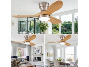 Ventilateur de plafond encastré 90 cm naturel, bois, éclairage led 20 w, télécommande, 6 vitesses réversibles
