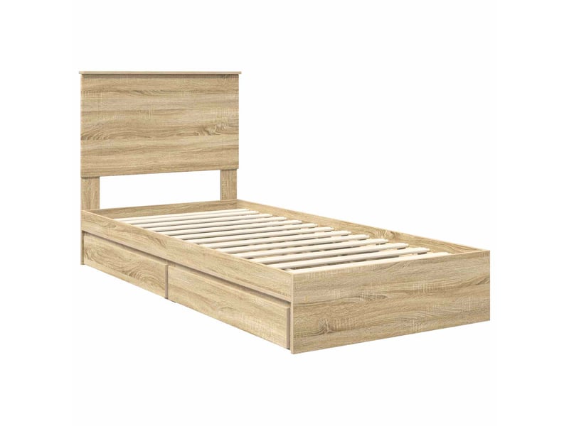  Lit simple- lit adulte -  lit de rangement chêne sonoma 90 x 190 cm bois d'ingénierie  - Conforama C