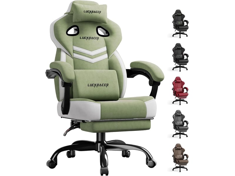 Gtplayer chaise de jeu en tissu avec accoudoirs synchronisés, inclinaison de 90-155° et repose-pieds - vert - double ligne LR408-GE-DL-FA - Conforama A