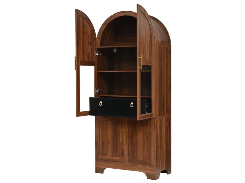  Buffet haut led avec 4 portes et tiroir en mdf coloris noyer 76x40x180 cm  - Conforama R