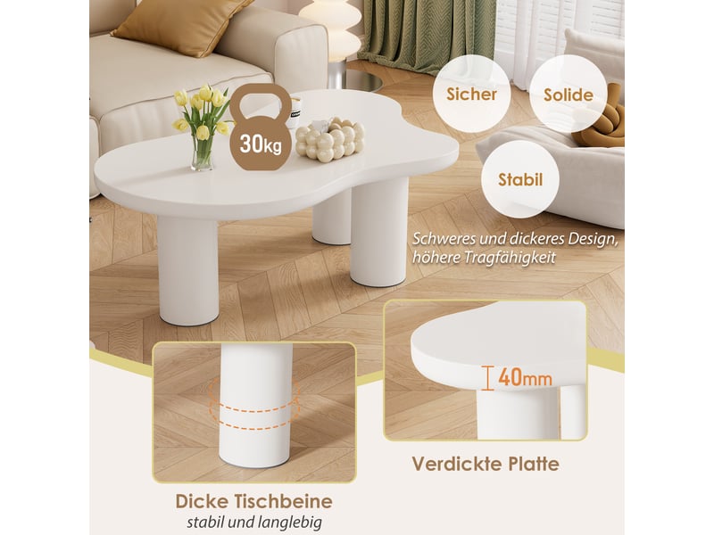  Table basse en forme de nuage blanche 107 cm, plateau en mdf laqué et pieds en pvc, design moderne pour salon  - Conforama E