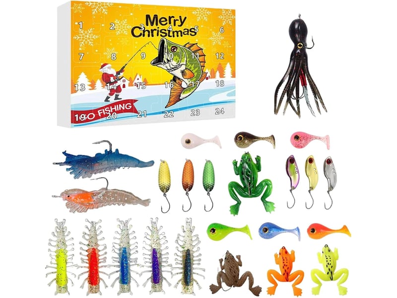  Calendrier de l’avent pêche 2026, 24 jours de leurres, kit de pêche pour eau douce et salée, cadeau de noël homme  - Conforama A