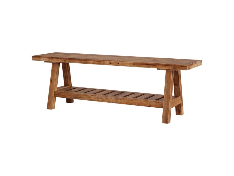  Banc en bois massif 140 cm avec étagère, banc d'entrée style maison de campagne pour 2 à 3 personnes  - Conforama A