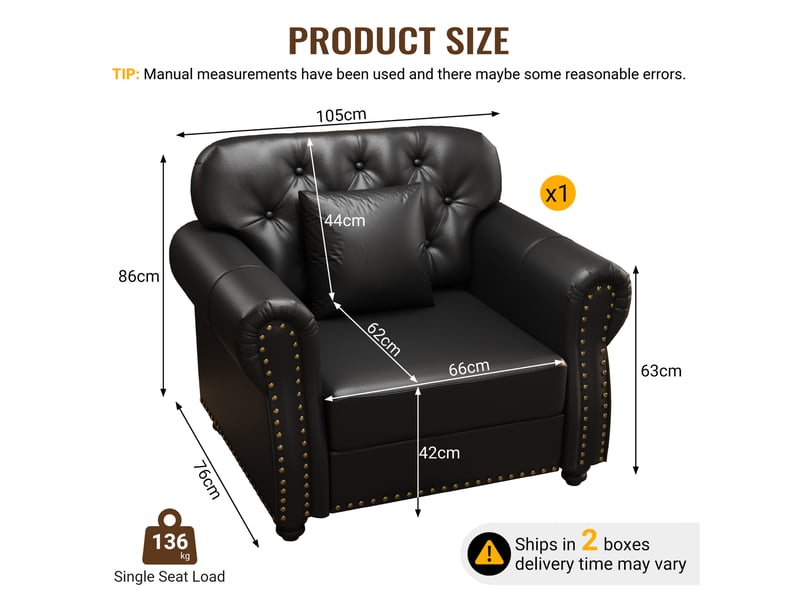  Fauteuil chesterfield 1 place en simili cuir noir, capitonné, 105 cm Fay Lum - Conforama C