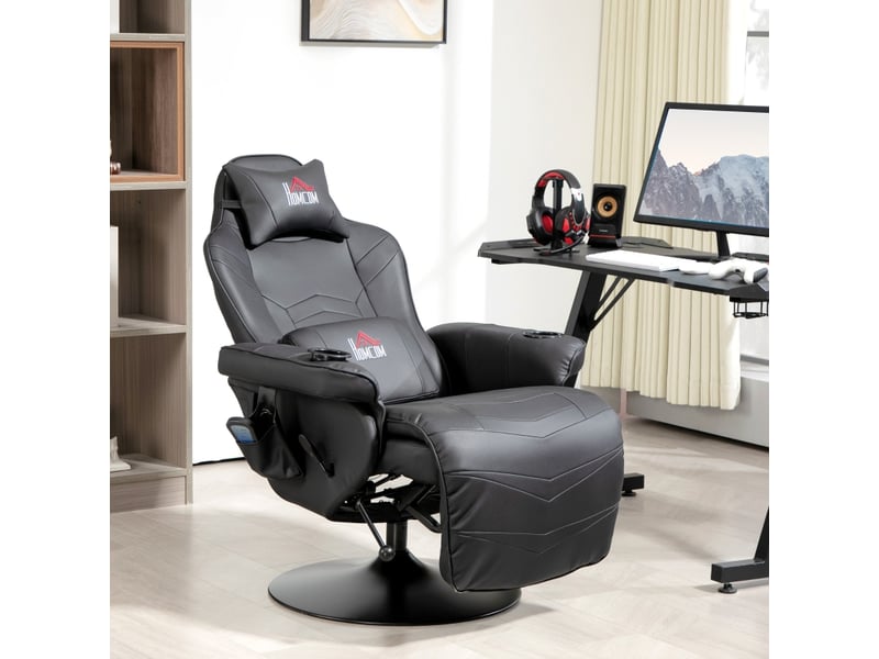  Fauteuil gaming massant,79,5x82,5x111,5 cm,inclinable,similicuir,noir  - Conforama B