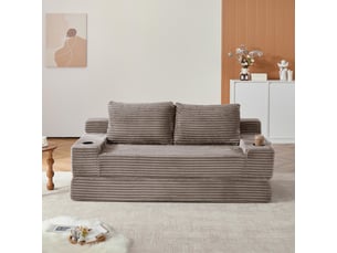 Canapé 2 places convertible - 180x170x62cm - canapé lit pliant 2 en 1 velours côtelé, porte-gobelets, poches - marron