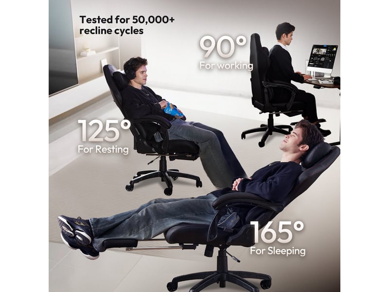  Fauteuil gaming big &amp; tall – similicuir pu – repose-pieds – charge maximale 180 kg – noir  - Conforama B