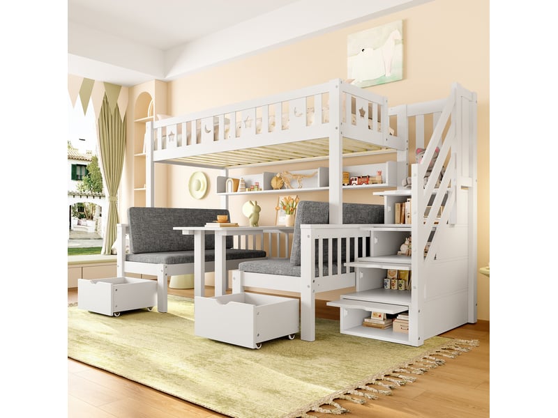  Lit mezzanine multifonction 90x200 cm avec bureau pliant blanc  - Conforama B