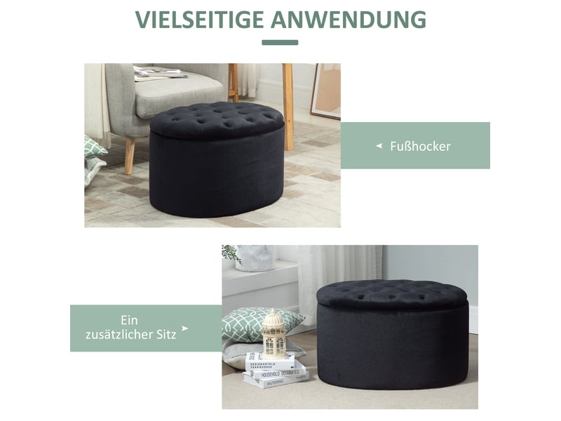  Banc de rangement tcqpz ovale noir 71 x 52 x 42 cm polyester aspect velours  - Conforama D
