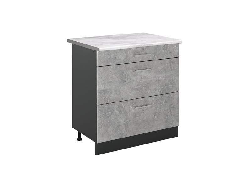  Vicco meuble cuisine, bétonanthracite, 80cm avec 3 tiroirs plan de travail marbre  - Conforama A