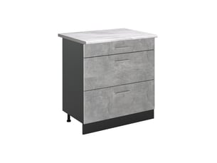 Vicco meuble cuisine, bétonanthracite, 80cm avec 3 tiroirs plan de travail marbre