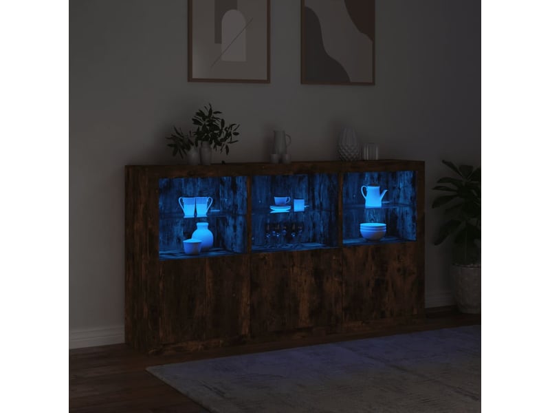 Buffet - bahut - meuble de rangement avec lumières led chêne fumé 181,5x37x100 cm - Conforama E