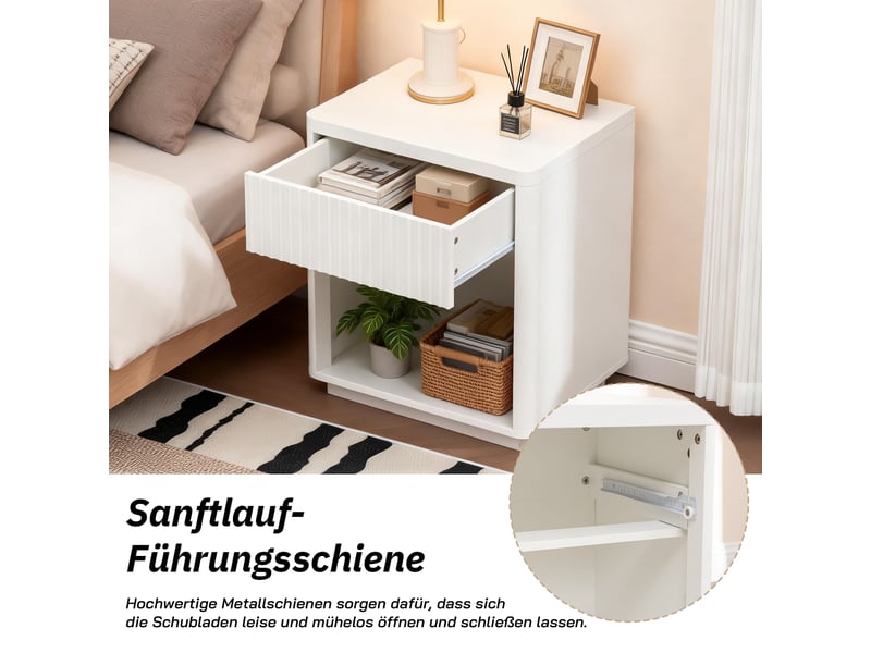  Lot de 2 tables de chevet,55x40x63,5 cm,tiroir et niche,mdf,blanc  - Conforama E