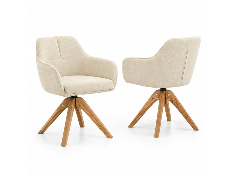  Chaise de salle à manger lot de 2 pivotante 360° avec accoudoirs  - tissu et chêne massif - beige  - Conforama A