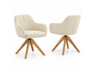 Chaise de salle à manger lot de 2 pivotante 360° avec accoudoirs  - tissu et chêne massif - beige