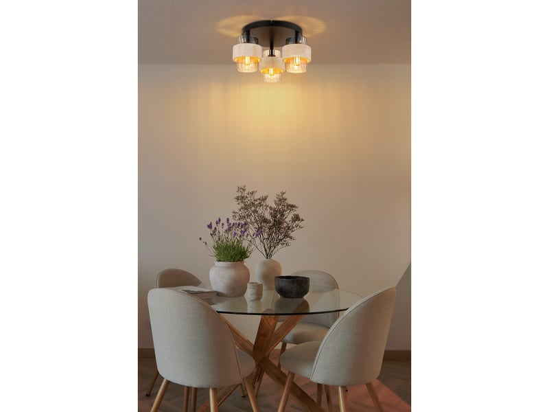  Globo daren plafonnier à abat-jour groupé, noir mat, abat-jour en verre ambré, 3 x e27  - Conforama B