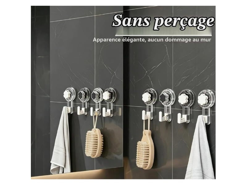  Crochet ventouse salle de bain (clear+silver, ) |  crochet mural sxtra forte suction hooks pour douche cuisine torchon toilette  - Conforama B