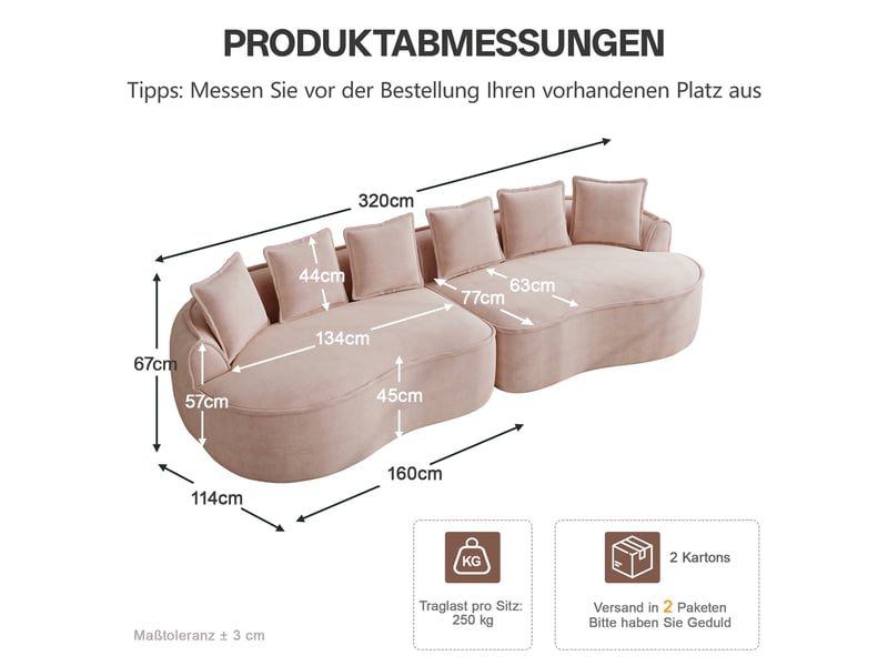  Canapé modulable - 320x114x67 cm - tissu chenille - assise profonde - mobilier de salon - assise confortable - moderne - rose CozyNest - Conforama D