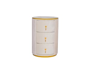 Table de chevet ronde avec 3 tiroirs pour chambre en mdf et velours 40×40×52,5 cm blanc