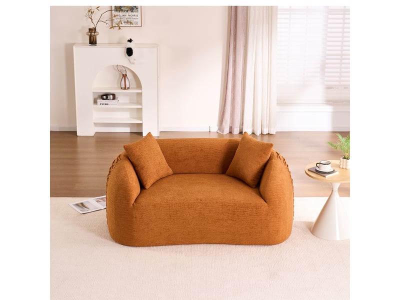  Canape droit moderne 2 places 155x90x67 cm compressé, incurvé, mousse et tissu chenille couleur orange  - Conforama B