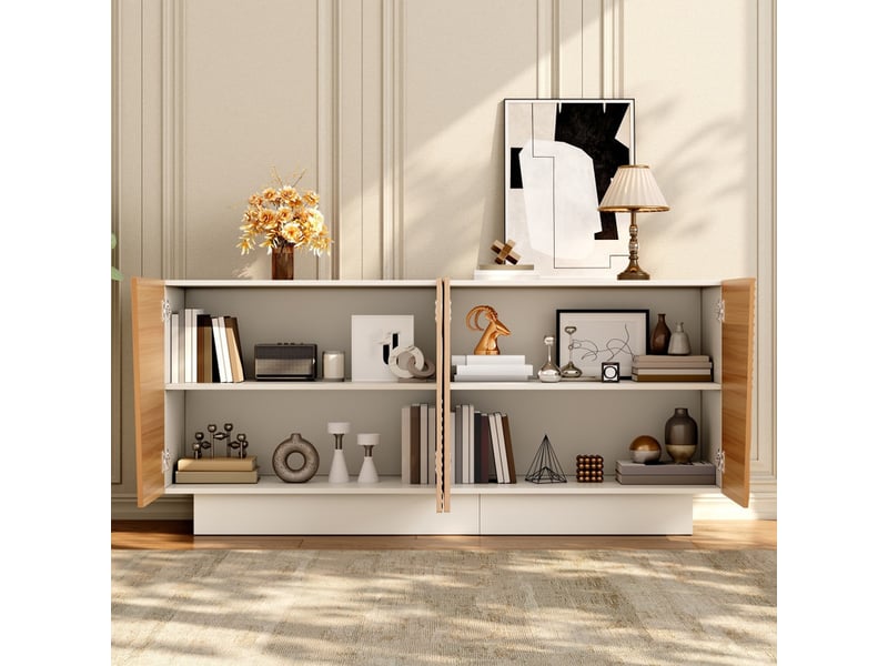 Meuble de salon, 160 x 40,5 x 72 cm, buffet avec 4 portes, structure à rainures géométriques et étagères réglables en hauteur - Conforama E