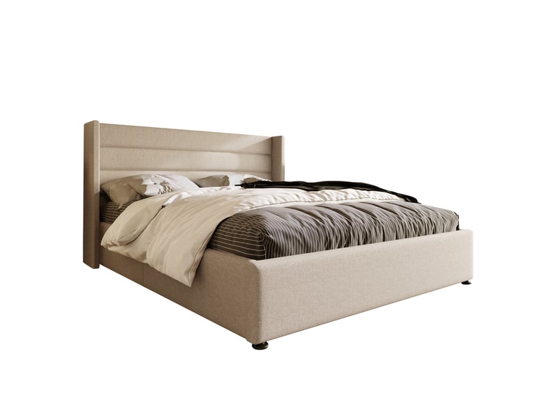  Lit coffre hydraulique 160x200 cm, rembourré beige en lin, tête de lit  - Conforama A