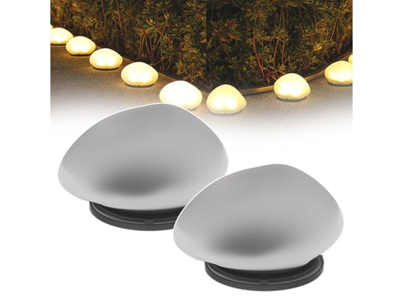  Lot de 2 galets lumineux solaires pour jardin, led étanches – décoration d'allée, pelouse et terrasse- lumière chaude  - Conforama A