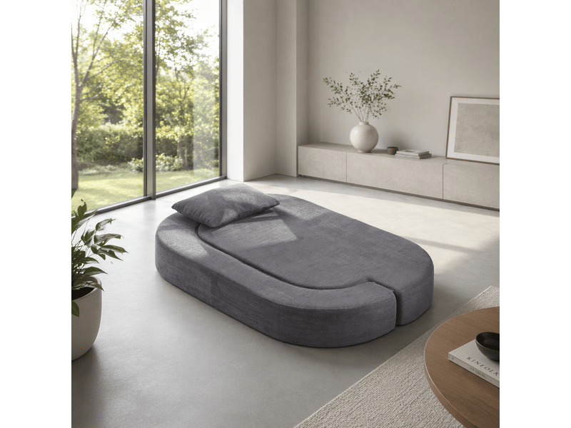  Chauffeuse convertible 2 places 130x200 cm, sans cadre rigide, mousse haute densité, 2 coussins, couverture 2-en-1, gris clair Morn Vibe - Conforama C