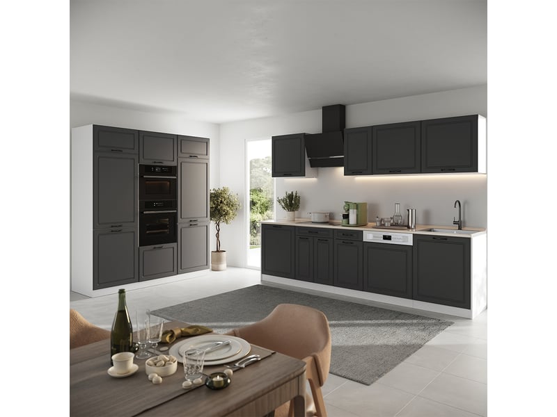  Vicco cuisine, anthracite campagneblanc, 180cm plan de travail marbre  - Conforama C