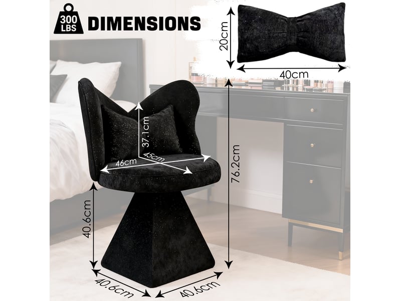 Fauteuil pivotant avec dossier papillon pour coiffeuse, salon ou salle à manger en tissu noir 52 × 52 × 78 cm - Conforama C