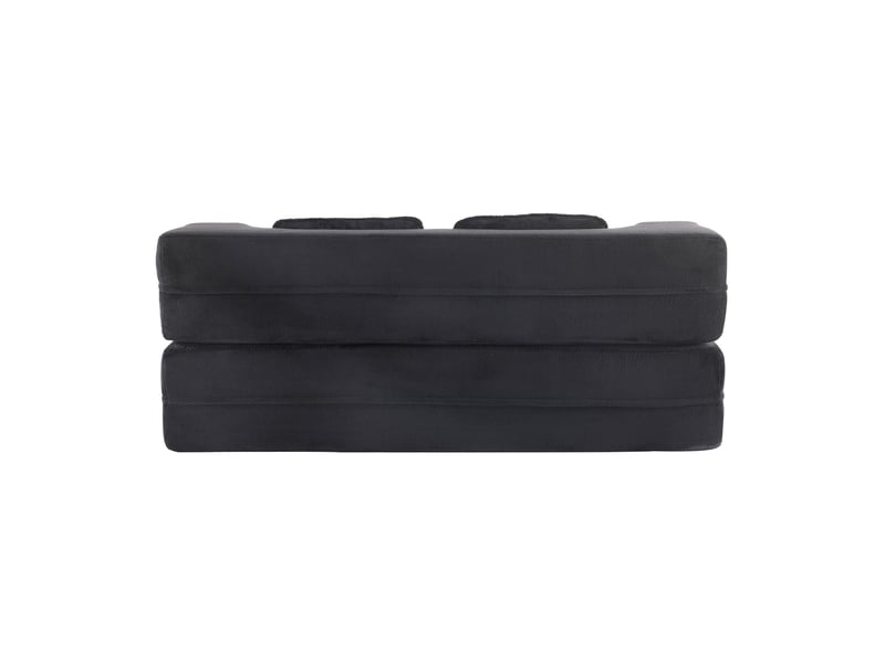Canapé convertible 2 places au sol en tissu noir avec 4 coussins - Conforama E