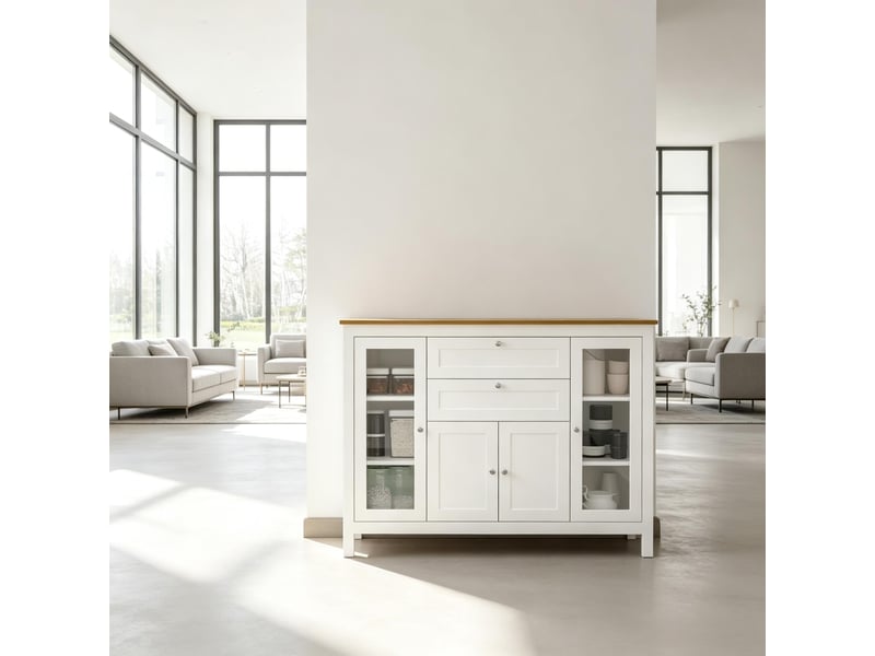  Buffet modèle modern, meuble salon avec portes vitrées, étagères réglables, rangement polyvalent 1 pièce  - Conforama D
