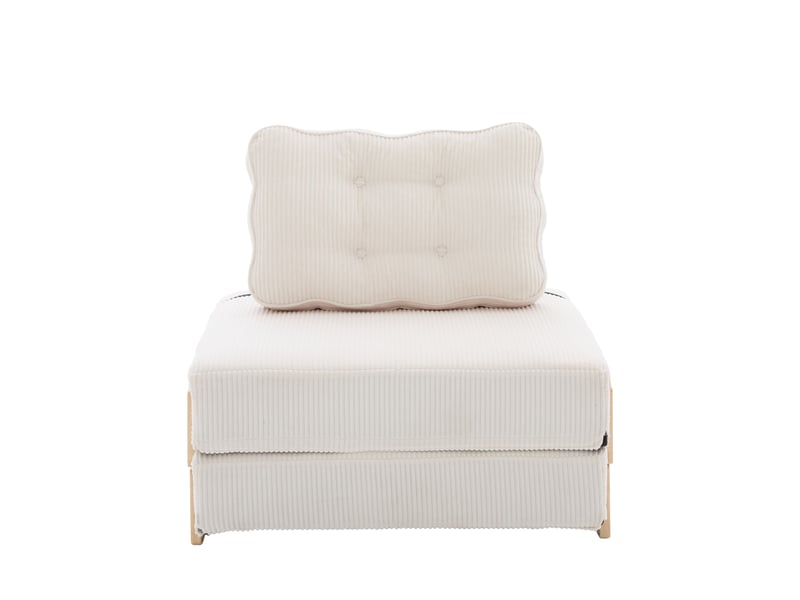  Fauteuil convertible lit simple beige - fauteuil scandinave avec pieds en bois clair et revêtement cord, idéal salon ou chambre  - Conforama A