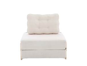 Fauteuil convertible lit simple beige - fauteuil scandinave avec pieds en bois clair et revêtement cord, idéal salon ou chambre