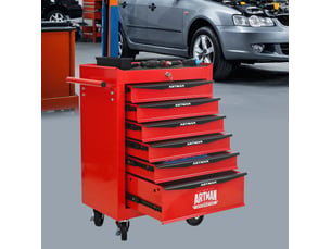 Armoire à outils mobile 6 tiroirs en acier rouge et noir evryae