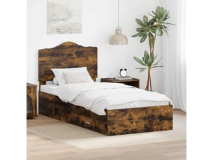 Lit adulte, lit simple, cadre de lit chêne fumé 70x190cm bois d'ingénierie cf6004