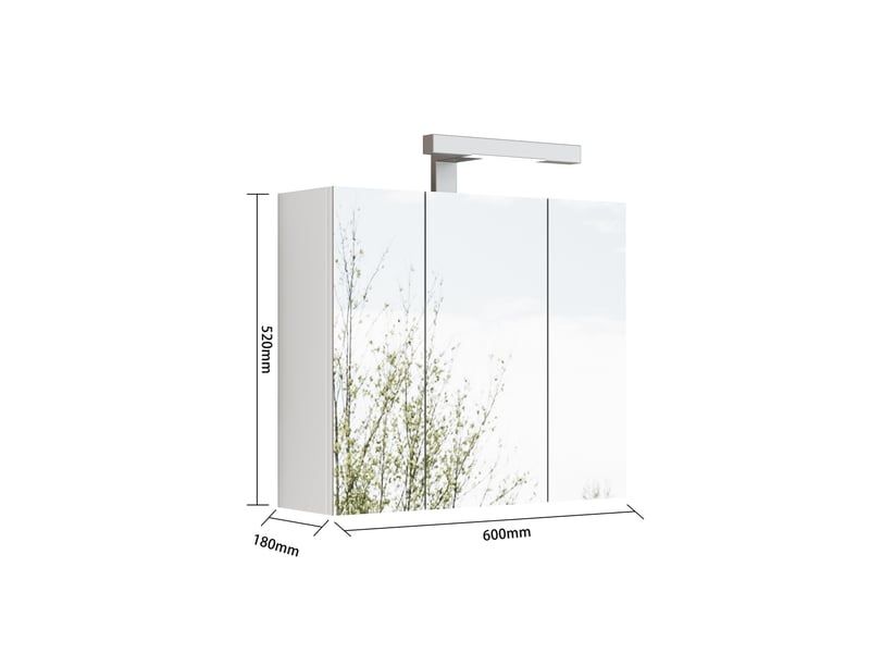  Meuble miroir salle de bain led 60 cm, 3 portes, prise, étagères réglables, blanc  - Conforama C