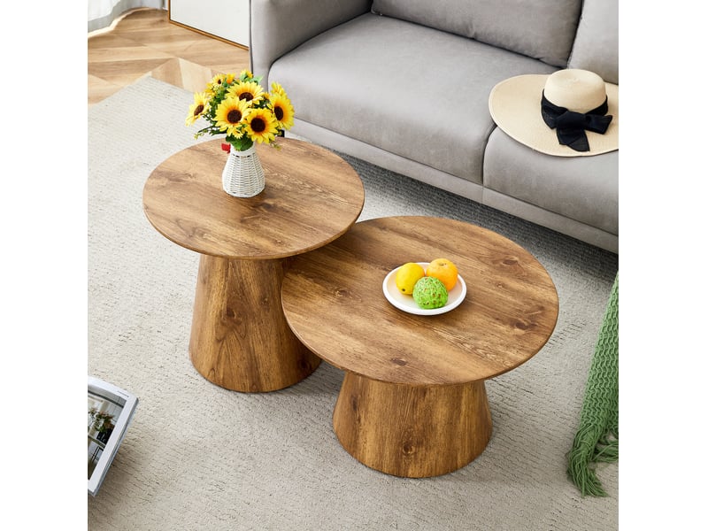  Set de tables basses ulevr rondes à associer ou utiliser séparément, mdf décor bois, ø 50 x h 48 cm et ø 60 x h 35 cm  - Conforama D