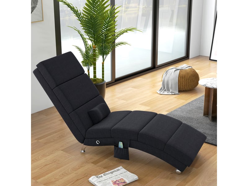  Fauteuil relax chaise longue de relaxation ergonomique, massant et chauffant avec télécommande noir 56 x 168 x 84 cm  - Conforama A
