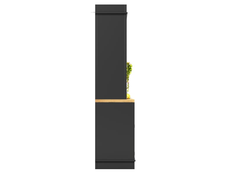  Armoire de cuisine haute 107x43x184 cm avec led, vitrine et buffet, étagère ouverte, finition noire, meuble de rangement moderne pour cuisine et salle à manger  - Conforama E