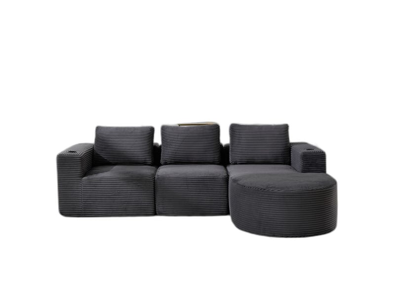 Canapé double 2 places 265 cm avec coussins et porte-gobelets, tissu velours côtelé gris foncé BES-SD-B063DG - Conforama A