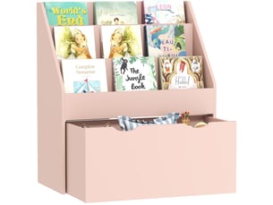 Bibliothèque pour enfants multi-rangement avec 3 niveaux d'étagères et un tiroir, 62,5l x 30l x 70h cm, rose