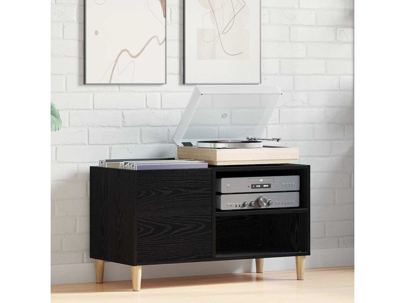 Meuble à vinyles, meuble de rangement salon 84,5 x 38 x 48 cm bois d'ingénierie chêne noir - Conforama B