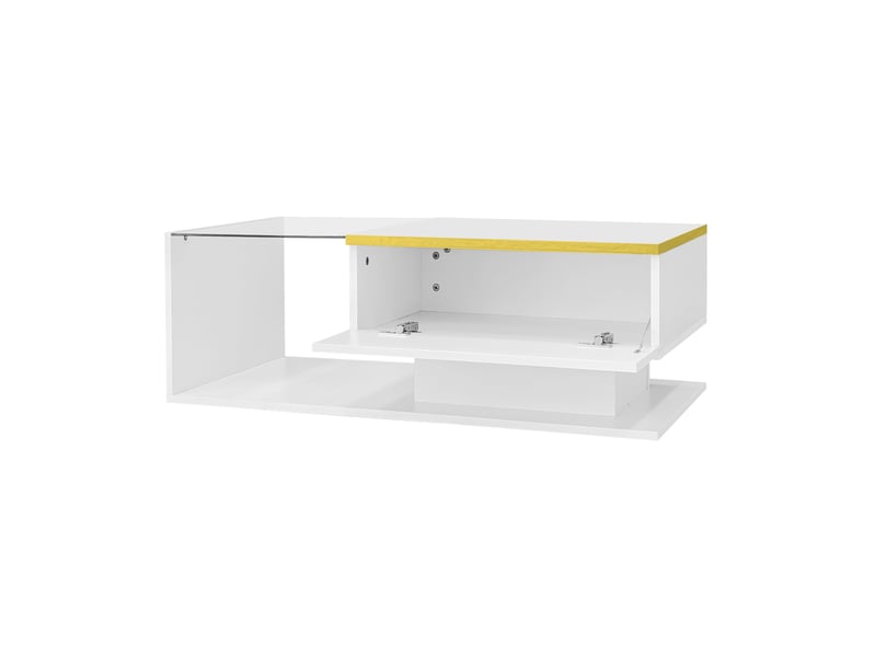  Table basse blanc, rangement, éclairage led, portes vitrées, design moderne, structure robuste - 90x50x32.5cm - salon  - Conforama D