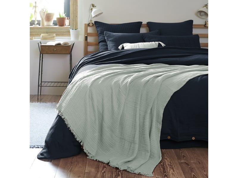  Plaid à franges 180x220 cm gaze de coton eucalyptus PD20934 - Conforama C