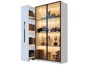 Vitrine led en verre ambré, armoire multifonction 160 cm avec tiroir de rangement latéral caché, meuble haut de style français