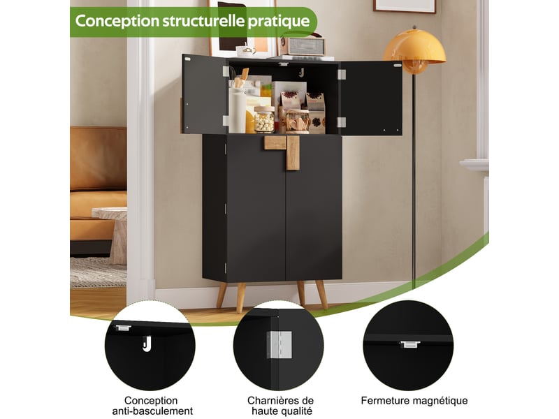 Meuble de cuisine muvano, armoire de cuisine noire 4 portes, étagères réglables, 60 × 35 × 120 cm - Conforama E
