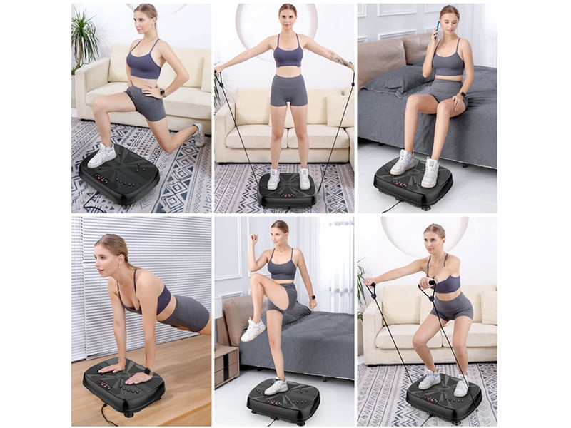 Plateforme vibrante de fitness 45x35x12,7 cm avec bandes de résistance et contrôle de vitesse noir - Conforama B