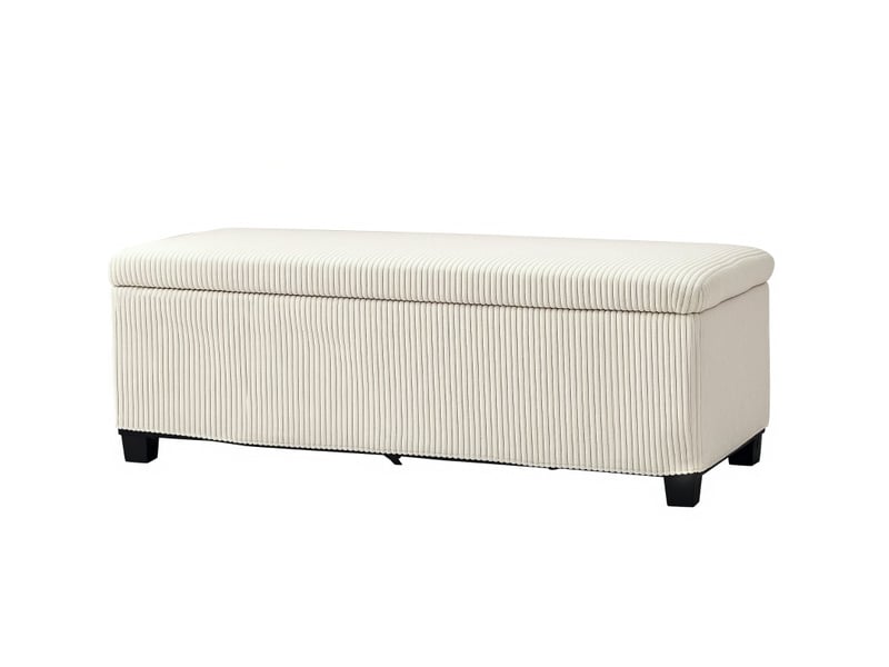  Banc coffre 112x42x40 cm, rangement intégré, assise confortable, effet cordon, polyester, pour salon et chambre, beige  - Conforama A