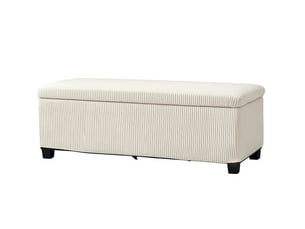 Banc coffre 112x42x40 cm, rangement intégré, assise confortable, effet cordon, polyester, pour salon et chambre, beige